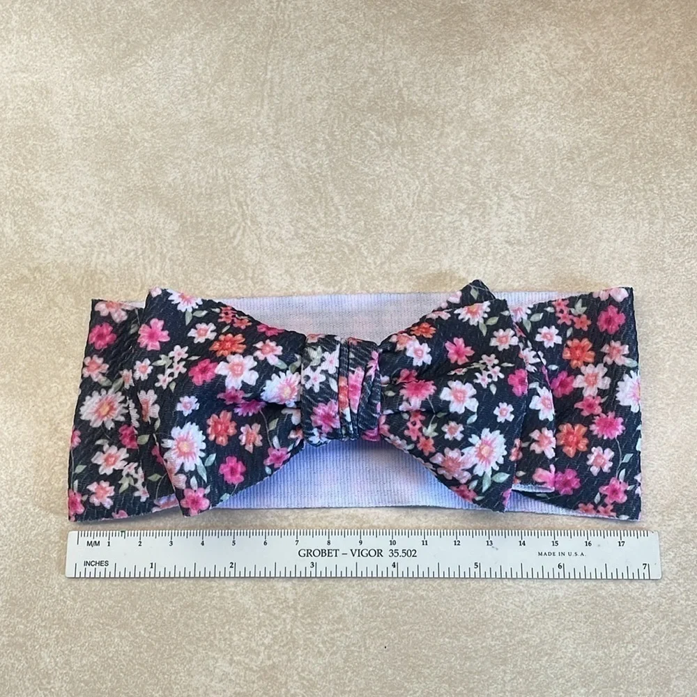Black Pink Floral Bow Infant Toddler Girls Headband NWOT